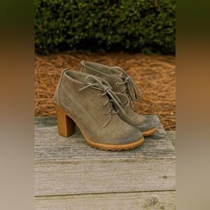 NEW Timberland sz 5.5 Womens Glancy Chukka Suede Leather Lace up Heel Boots‎